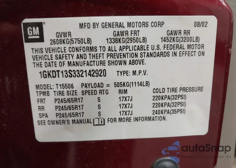 2003 GMC Envoy Sle z USA, uszkodzony, nr VIN 1GKDT13S332142920